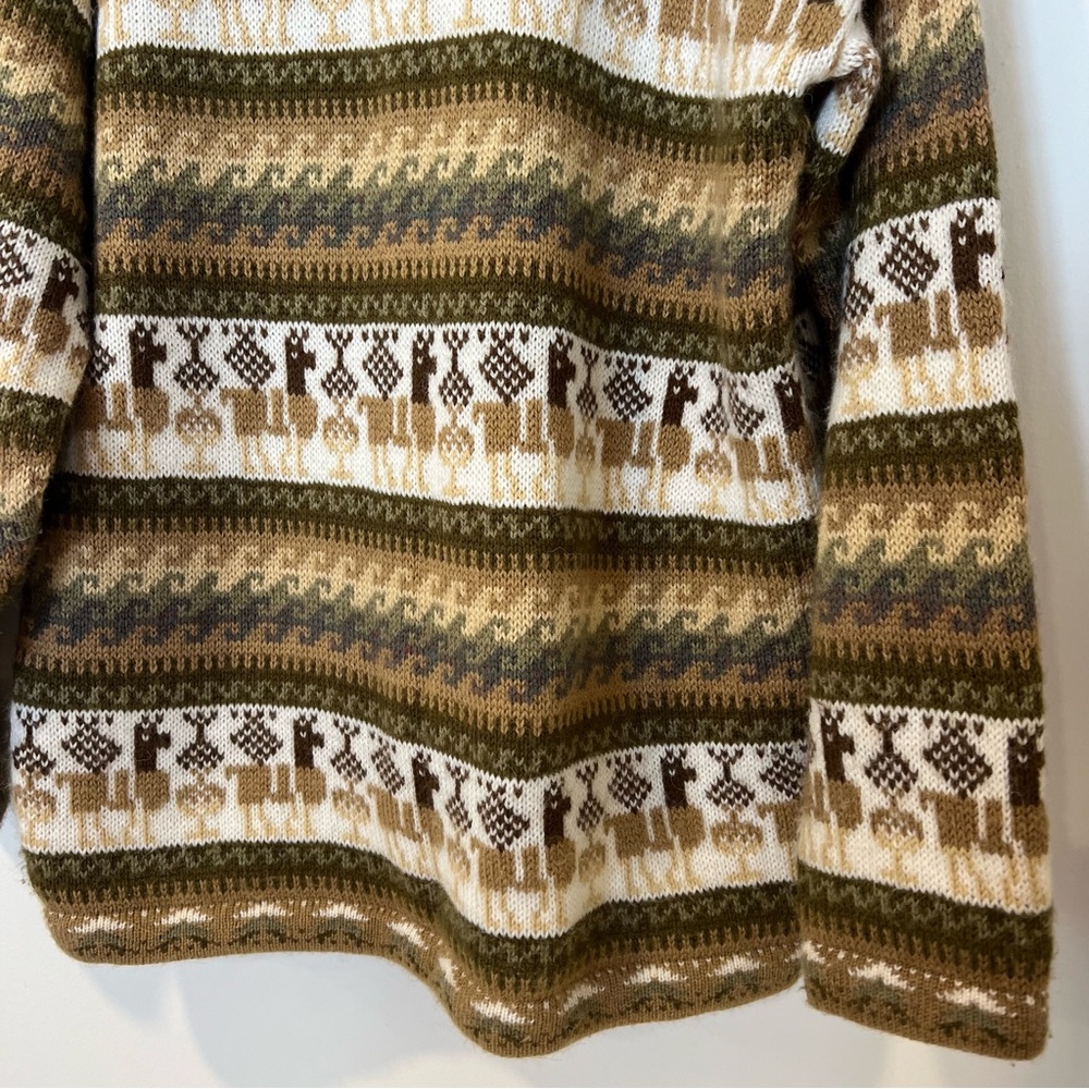 Alpaca Connection Zip Sweater Large Peruvian Alpaca Wool Green Multicolor Hooded - Picture 8 of 11